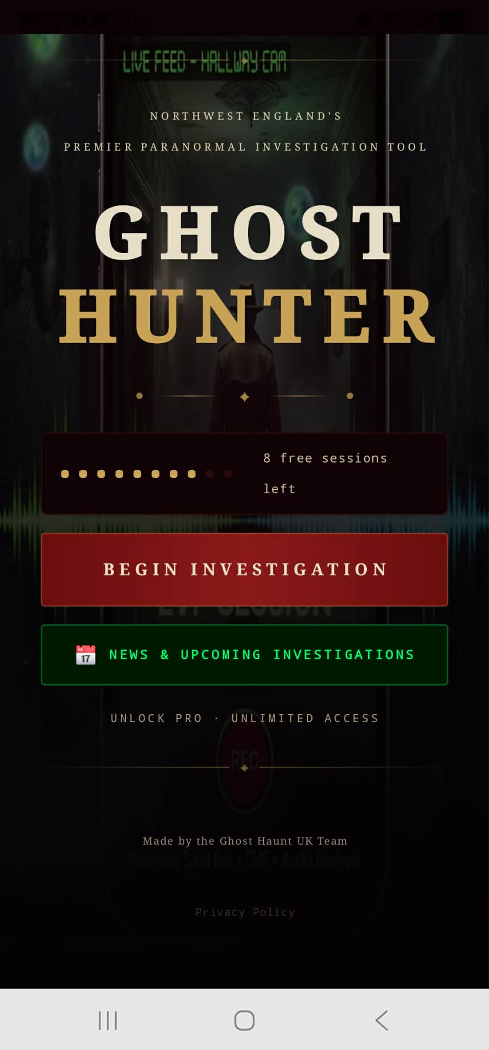 Ghost Hunter home screen