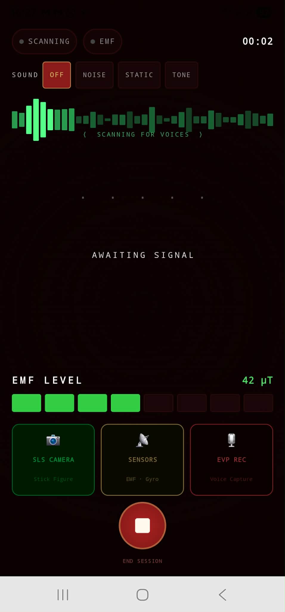 Spirit box scanning for voices screen